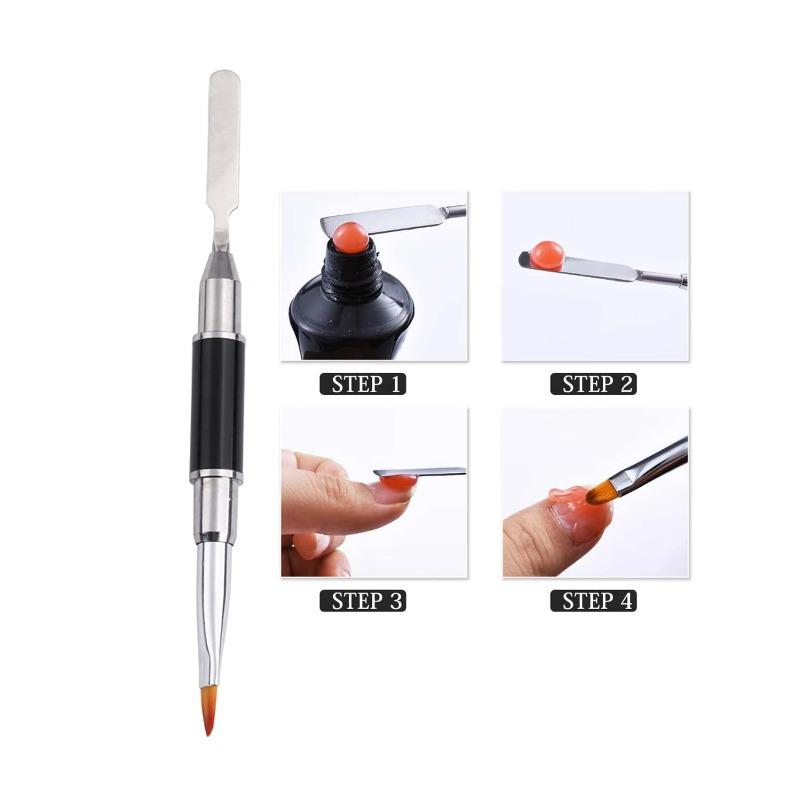 Double Head Nail Art Gel Brush Black Pen Picker 2 IN 1 Design UV Gel Brush Spatula Acrylic Nail Extension Gel Manicure Tools