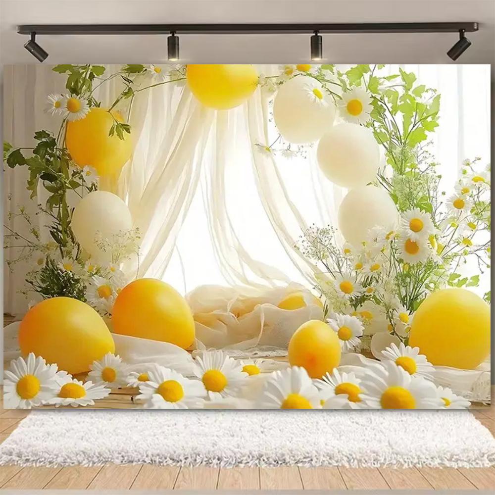 Spring Daisy Flower Backdrop Baby Shower Boho ArchBalloons Backdrop Girl Birthday Cake Smash Easter Kids Portrait Photo Props