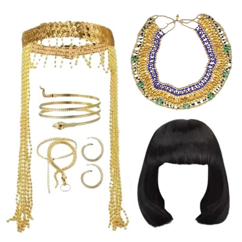 Egyptian Costume Accessories, Headpiece Necklace Snake Armband Snake Bracelet Earrings for Women Cosplay Party
