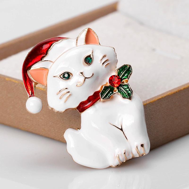 1 ks Slitina Pro Ženy Kočka Brože Smalt Zvíře Brož Odznaky Dárky k Novému Roku Bílá Černá