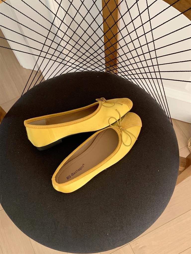 Retro Oma-Schuhe mit flacher Sohle Frühling und Sommer Nische Spleißschleife Ballettstil flacher Ausschnitt beladene Schuhe weichsohlige Einzelschuhe Frauen