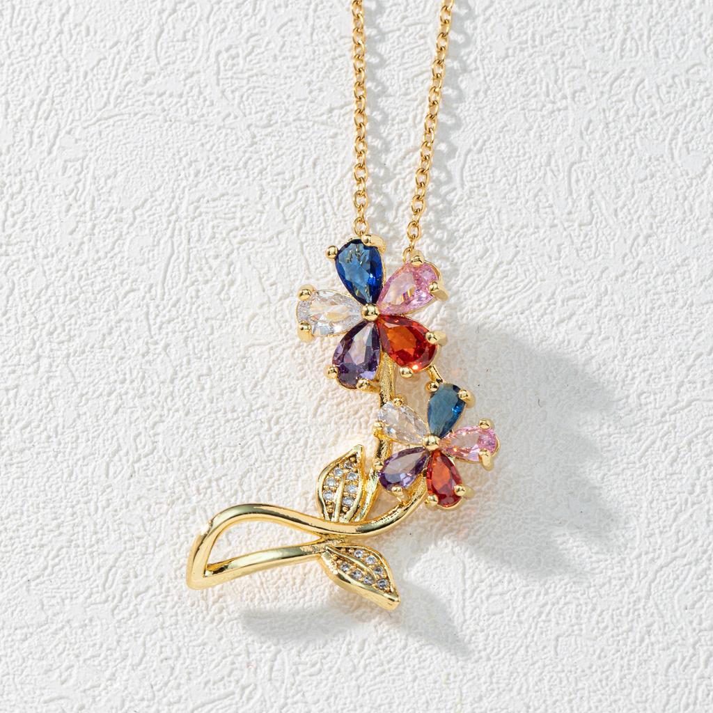  Style Flower Clavicle Chain Light Luxury Niche Colored Zircon Fashion Versatile Pendant Necklace For Women