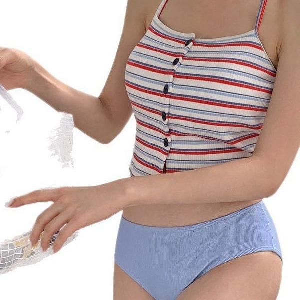 Ins wind Korean sweet teen vintage striped size chest suspender split swimsuit women swimsuit swimsuit