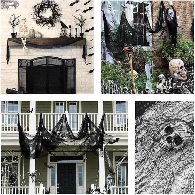 1PC Halloween Gauze Stretch Cobweb Black White for Haunted Houses Halloween Party Scene Home Bar Haunted House Decor Horror Prop