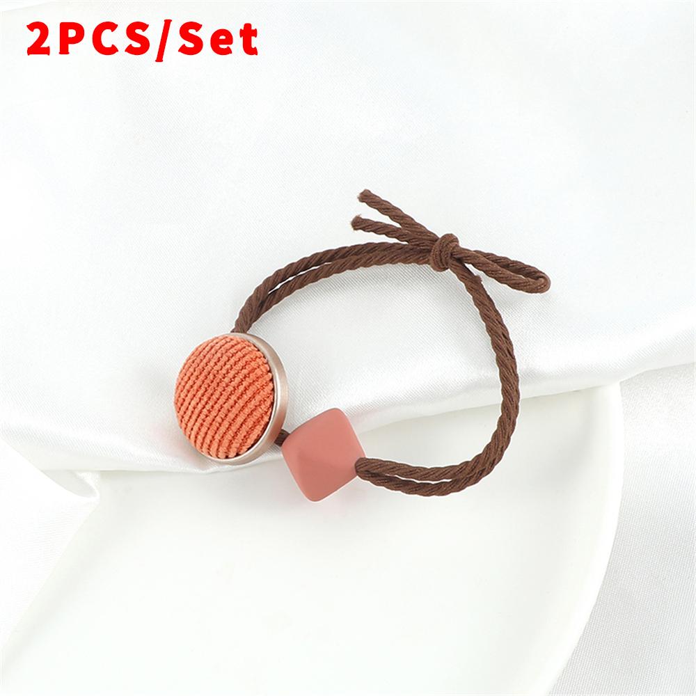 2pcs/set Fashion Elastic Hair Bands Pink Buttons Decoration Hair Ties Headband Women Girls Hair Accessories Ponytail Holder Gift