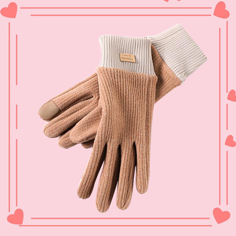 Women's Warm Gloves Touch Screen Wind proof and Cold Riding Korean Version Cute Student Plus Velvet Thickened Autumn and Winter Gloves