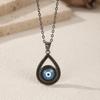 Collier Goutte d'Eau Dorée Noire en Argent Sterling 925 Pendentif Yeux Bleus Charmants Colliers pour Femmes Bijoux Fins