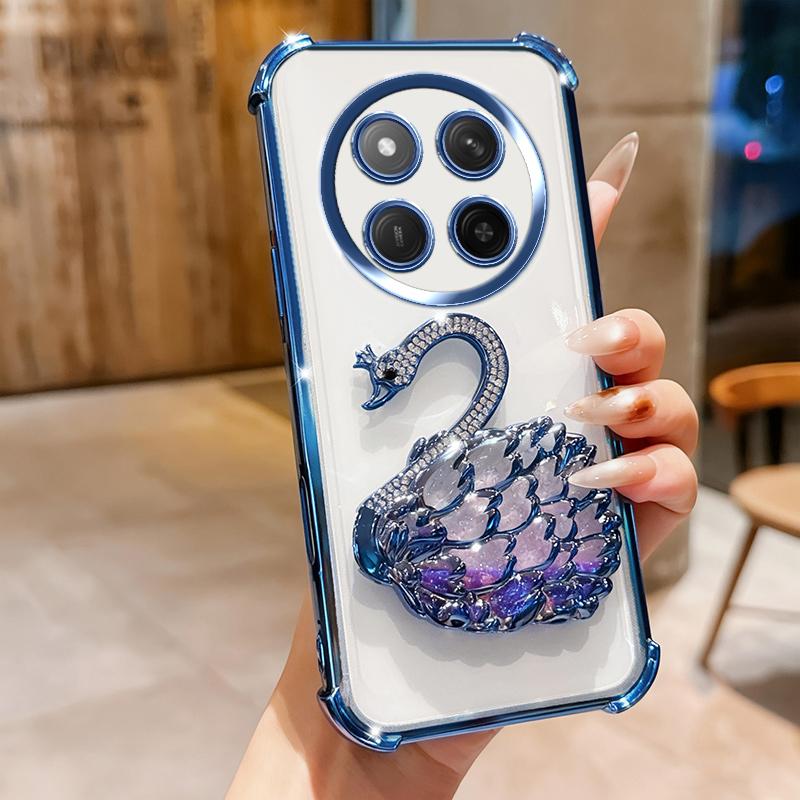 KEYSION Shockproof Plating Phone Case for HONOR X9c 5G Clear TPU Glitter Jewelled Swan kickstand Cover for Huawei Magic7 Lite 5G