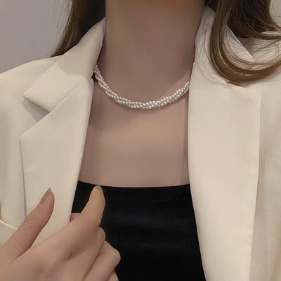 Collane Choker a Filo di Perle Multi-Strato per Donne Ragazze Vintage Eleganti Collane Geometriche con Perline Accessori Gioielli