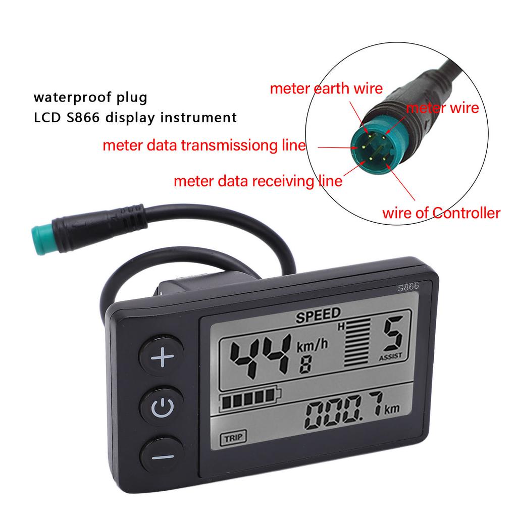 Elektrofahrrad S866 LCD-Display-Meter 24V 36V 48V Bedienfeld mit wasserdichtem Stecker Elektrofahrrad LCD-Display-Meter