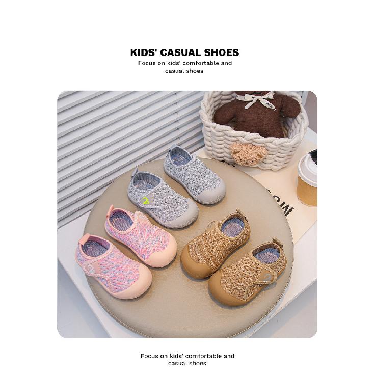 Baby Girl's Casual Breathable Flyknit Mesh Sneakers, New Spring and Autumn Soft Sole Velcro Sports Shoes