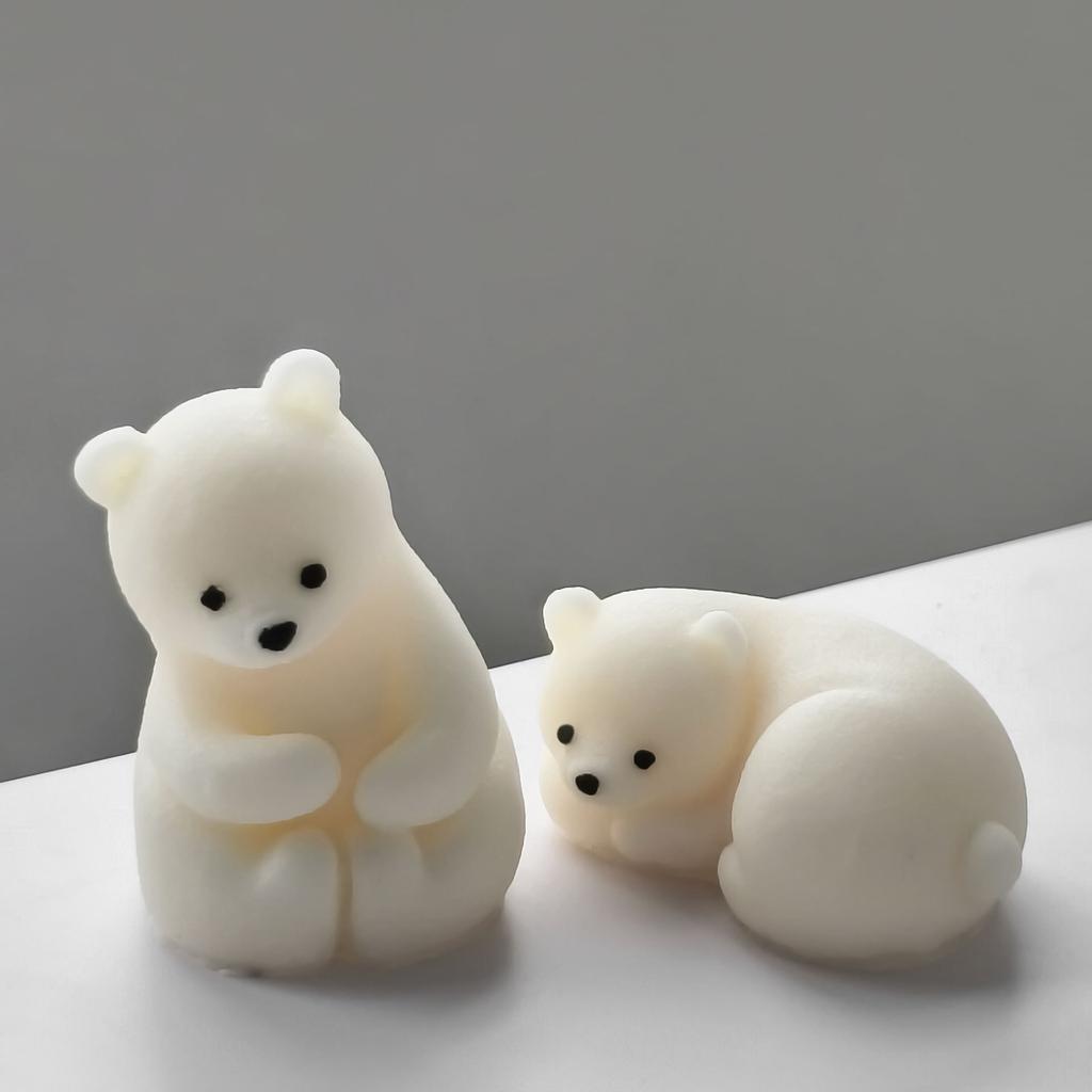 3D Polar Bear Aroma Candle Mold Handmade Plaster Epoxy Resin Ornament Silicone Mold Soy Wax Candle Making Supplies