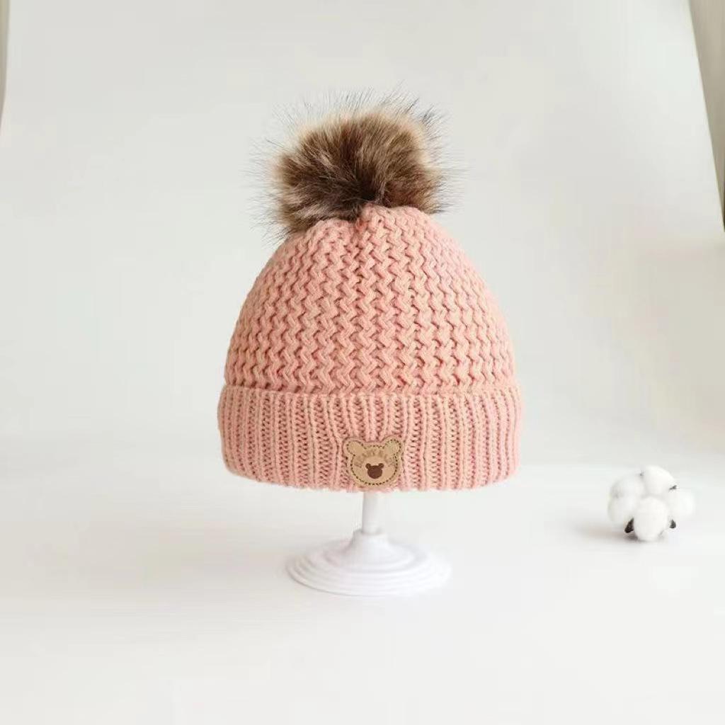 Autumn and Winter Children's Hats, Scarves and Gloves Three-piece Set, Winter Thermal Plush Men's and Women's Children's Bear Wool Hats