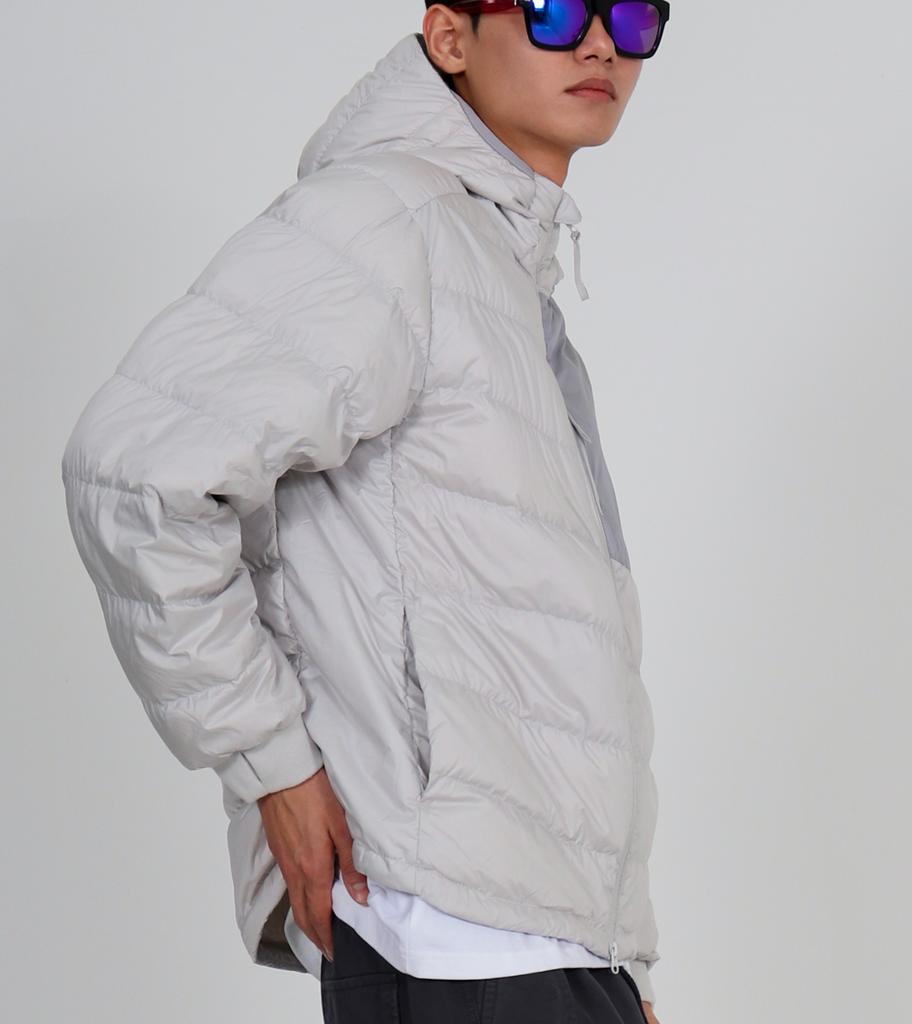 Button Seoul [Duck Down 90/10] 3M Fabric Hand Warmer Lightweight Hooded Padded Jacket (Silver Grey)