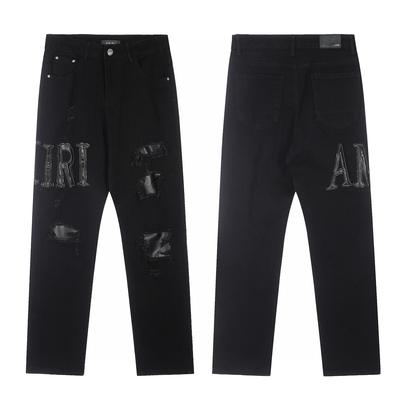 M34 Men's and Women's American Style Trendy Jeans with Fabric Patches, Holes, Embroidery, Casual and Fashionable High Street Pants
