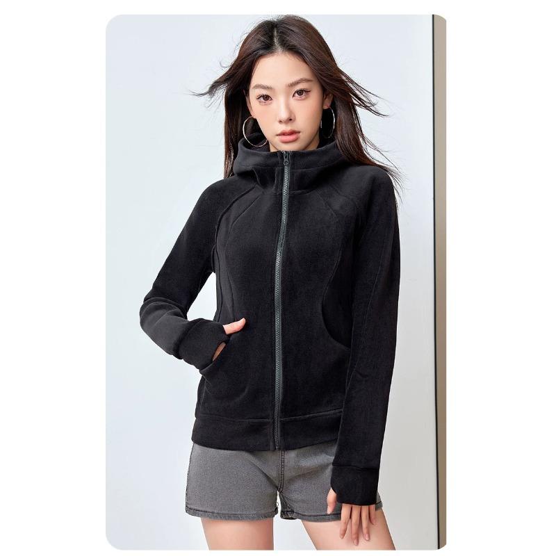 Lu schmal geschnittener Windbreaker Pullover Kapuzenpullover Damen Herbst und Winter beidseitiger Samt Reißverschluss Hoodie