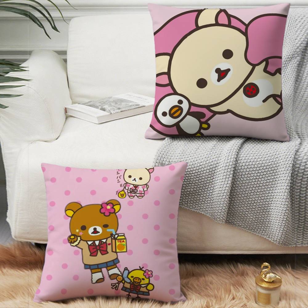 Cute Cartoon Rilakkuma Pillow Case Plush Fabric Soft Pillowcase Double Sided Print Cushion Cover Household Gifts