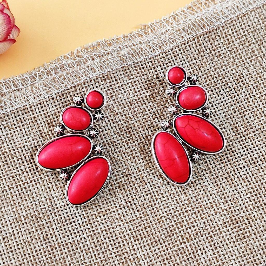 BLINGBAY Pendant Women's Bohemian Turquoise Earrings Retro Ethnic Earrings Geometric Gemstone Earrings Girls Party Birthday Jewelry Gift