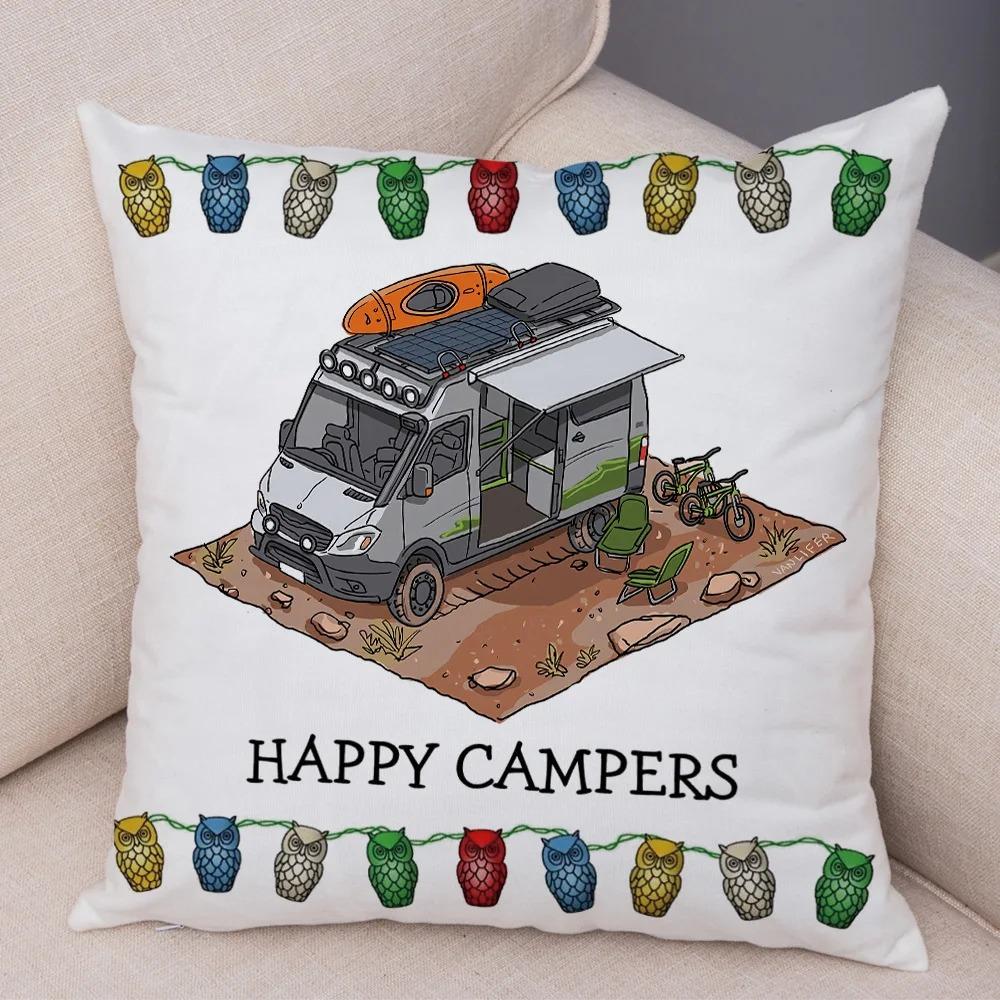 Cartoon house travel car camper series cushion cover pillowcase decoration life home pillowcase suitable for sofa bedroom room
