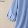 ZANZEA Women Casual Round Neck Slit Loose 3/4 Sleeve Blouse