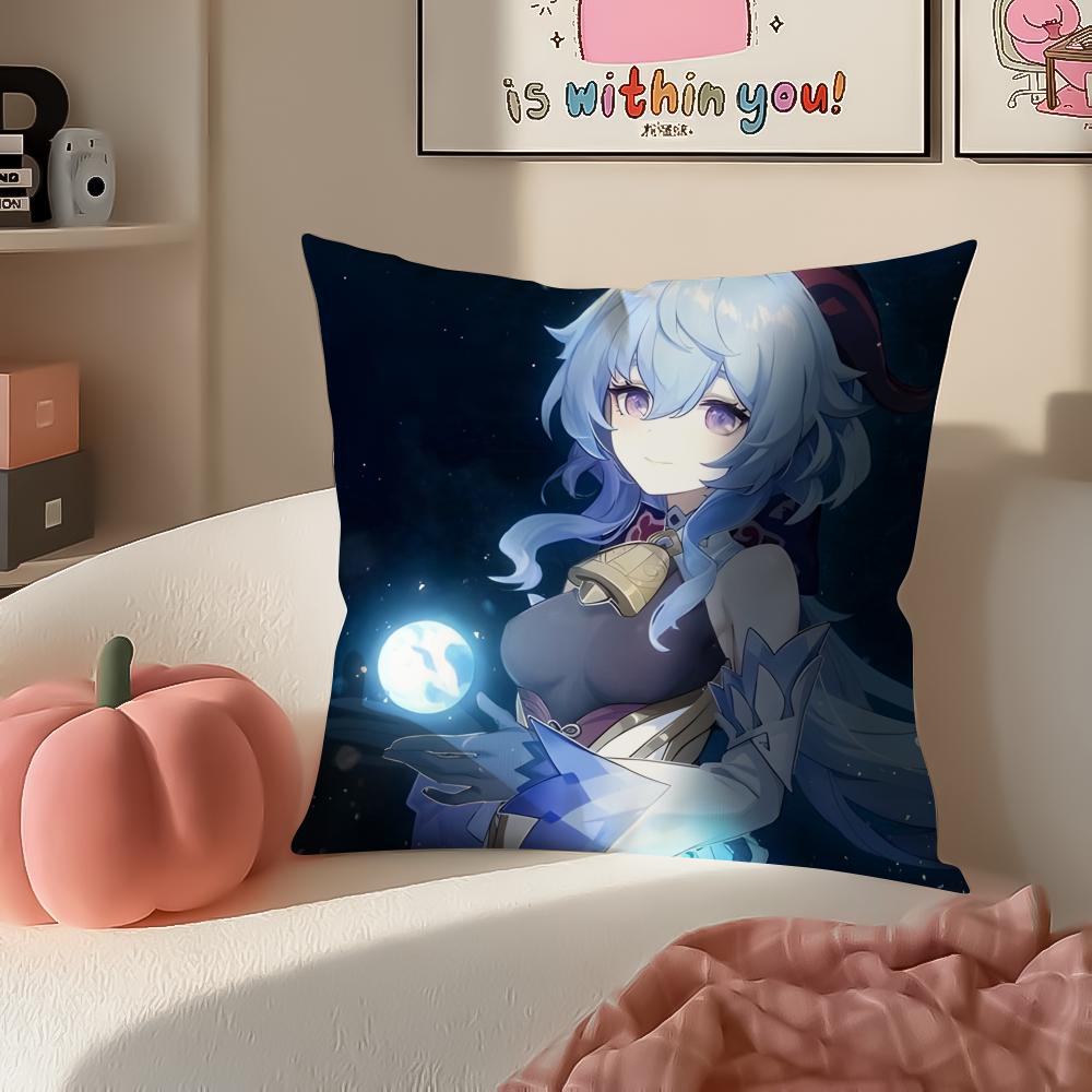 Game Genshin Ganyu Cushion Cover Pillowcase Short Plush Invisible zipper Room Sofa Cushion Cover