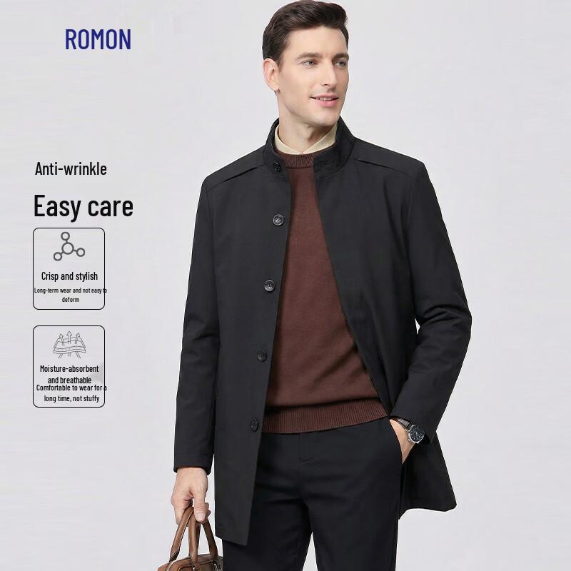 Luomeng Men's Business Casual Mid-Length Trench Coat