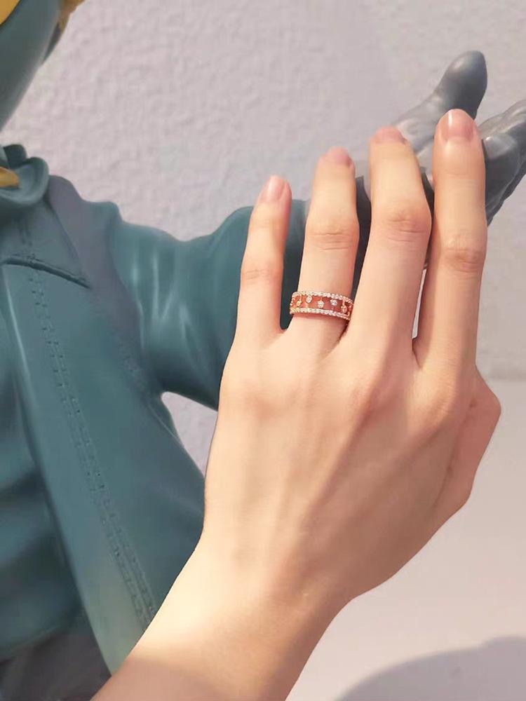 V Gold Dewdrop Ring: Women's 18K Rose Gold with Luxury Hollow Design and Full Diamonds, Non-Fading