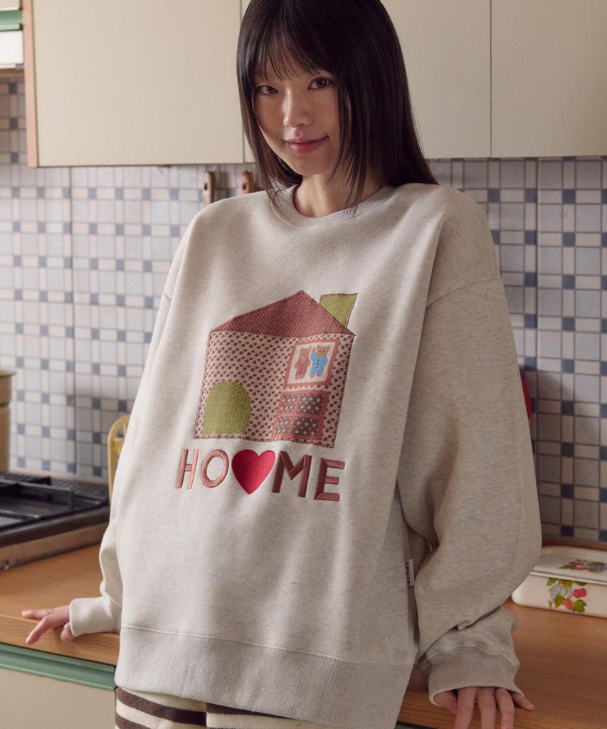 AMBLER Sweet Home Applique Embroidery Sweatshirt Amm1323 (Oatmeal)