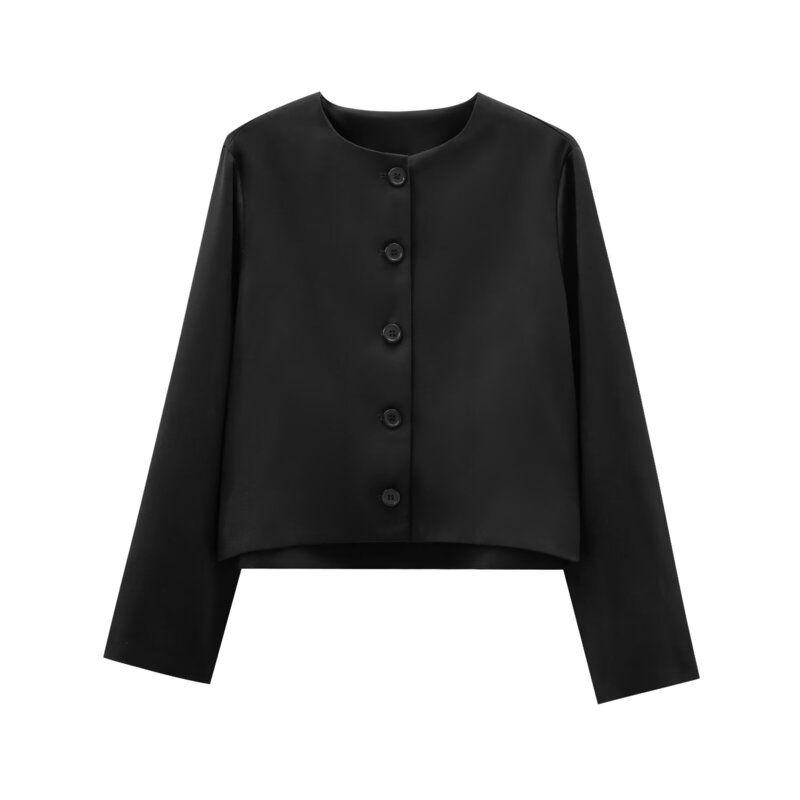Fashion Style 2024 Fall and Winter New Women's Clothing Easiest for Match Black Decorated Row Button Round Neck Long Sleeves Outwear 8881187