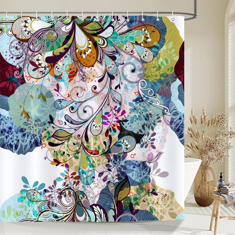 Indian  Bohemian Fabric Shower Curtain Bathroom Curtains Boho Mandala Waterproof Fabric Bath Screen Bathtub Decor with 12 Hooks