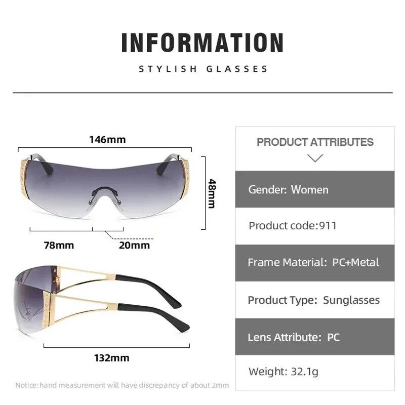 Rimless Diamond-encrusted Sunglasses European And American Sunglasses Y2k Future Technology Sports Mirror Sunglasses