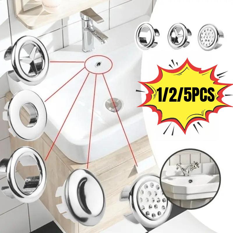 5/2/1 piezas Tapa de rebosadero para agujero de fregadero para cocina Baño Lavabo Decoración Tapa de desagüe de bañera Lavabo de fregadero Anillo de rebosadero redondo Tapón