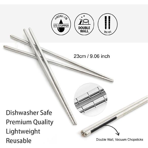 Vacuum Chopsticks 10 Pairs For Asian Party Korean Restaurants Reble Dishwasher Safe Lightweight Stainless Steel Chopsticks Non-Slip