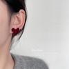 Christmas Red Flocked Bow French Retro Princess No Piercing Earrings