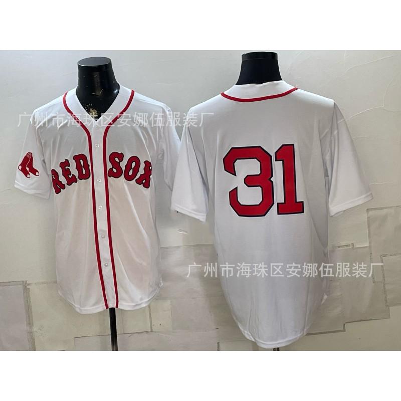 Maglietta da Baseball Unisex Ricamata Boston Red Sox Abbigliamento Sportivo Miscela di Cotone Traspirante Abbigliamento per tifosi