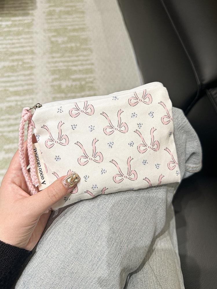Borsa Trucco & Skincare Stile Coreano Cuore di Pesca - Pochette Quadrata Portatile per Monete & Oggetti Vari