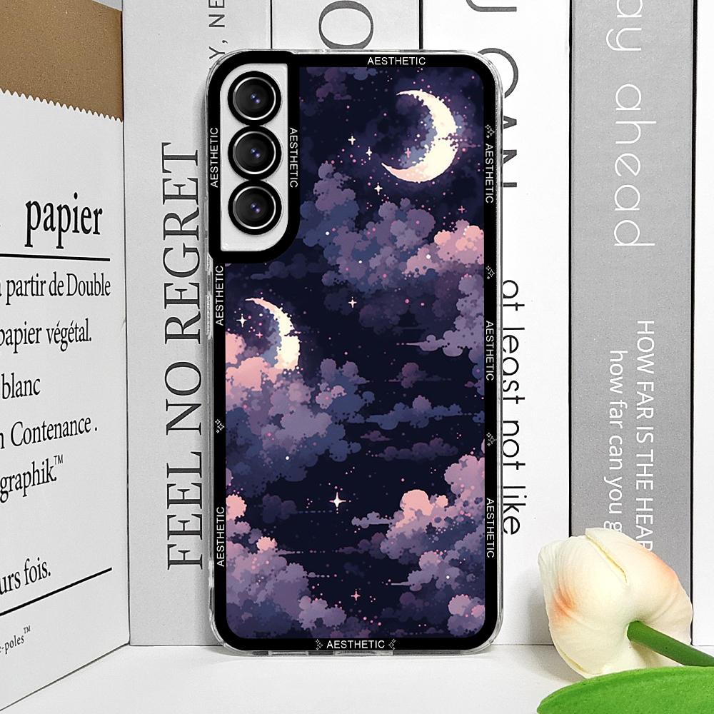 Beautiful Y2K Cute Clouds Moon Aesthetic Phone Case for Samsung Galaxy S25 S24 S20 S21 FE S22 Plus S23 Ultra 5G Soft Cover Funda