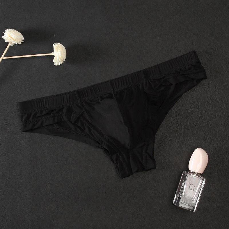 Junye Męskie Przezroczyste Niskie Majtki Seksowne z Lodowym Jedwabiem i Przewiewnym Wypukłym Wzorem