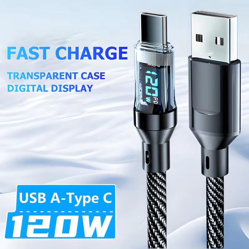 

120W USB To Type-C Cable Phone Fast Charging Cable LED Display Type C To Type C Data Cord For Samsung Xiaomi Charger Accessories 1m