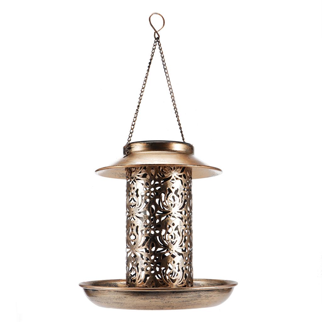 Solcelledrevet fuglemater Solcelledrevet hagebelysning Bærbar hengende uthulet gårdsplasslampe