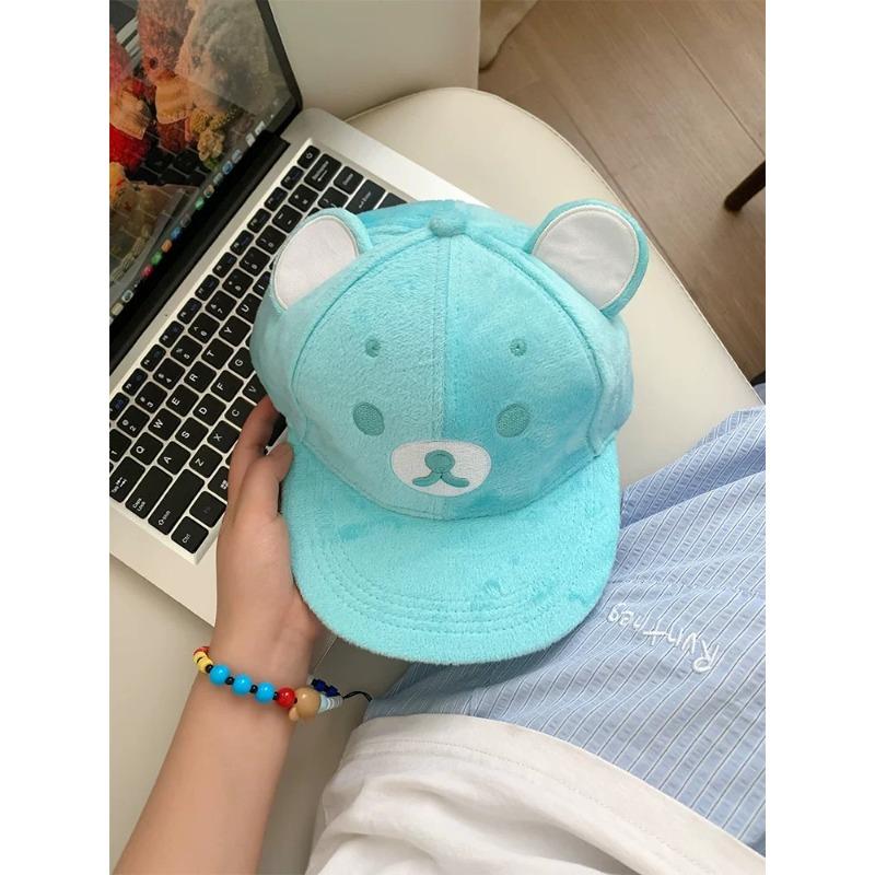 

Милая кепка с плоским козырьком с мордочкой мультяшного медведя, женская летняя новинка, кепка от солнца для путешествий для школьниц Adjustable небесно-голубой
