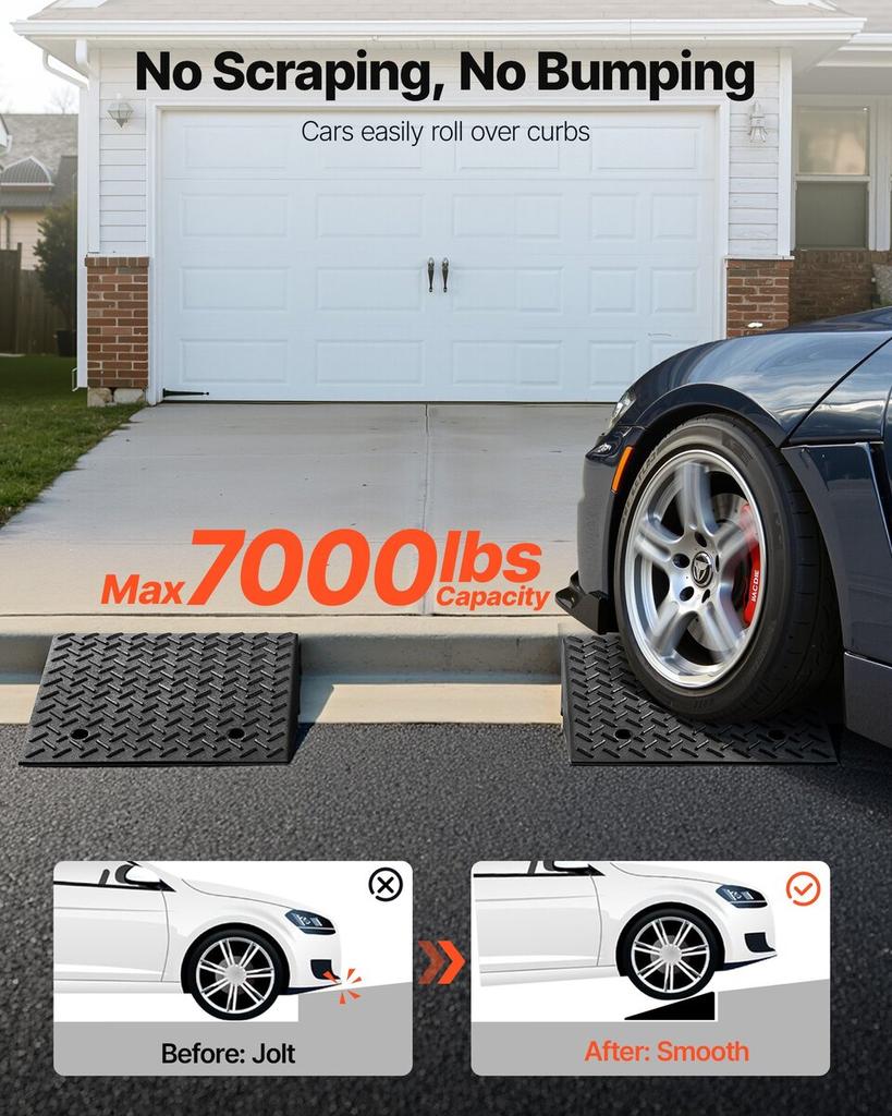 Driveway Curb Ramp, 3.175 Tons Load Capacity, 17.8 cm Rise Height Heavy Duty Curbside Bridge Ramp with Drainage Tank for Wheelchairs, Strollers,