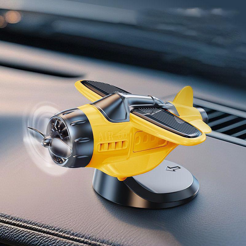 

Solar-Powered Rotating Airplane Car Dashboard Ornament 360° Auto-Rotating Decorative Aircraft Accessory for Vehicle Interior yellow