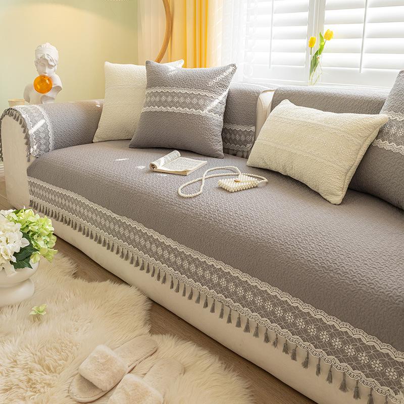 Cotton Pink Sofa Cushion for All Seasons, Non-slip Cushion, Simple Sofa Cover, Backrest Towel, Full Cover Cloth