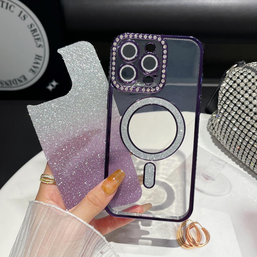 Plating Glitter Bling Diamond Camera Lens Protector Bumper Phone Case For iPhone 17 Air 16 15 14 Pro Max Samsung S25 S24 S23 Magnetic Protective Cover