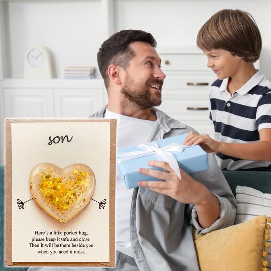 Daughter Pocket Hug with Positive Card Emotional Support Love Heart Figurine Son Sister Niece Pocket Token Decoration Inspirational Encouragement Gift