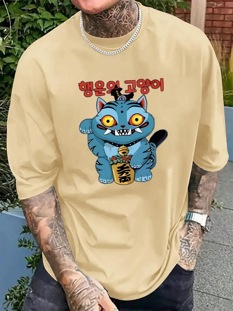 Men's Kpop Graphic T-shirt Navy Blue Anime Tee Cute Blue Character Lightweight Breathable Summer Shirt For Korean Pop Fans
