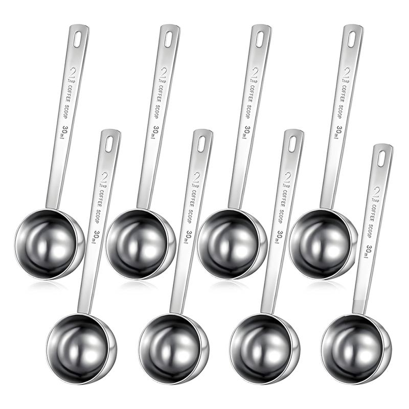 A84E-Stainless Steel For Coffee Milk Fruit Powder, Spice Jar 2 Tablespoon Scoop 8 Pieces 30 Ml Measuring Spoon With Long Handle