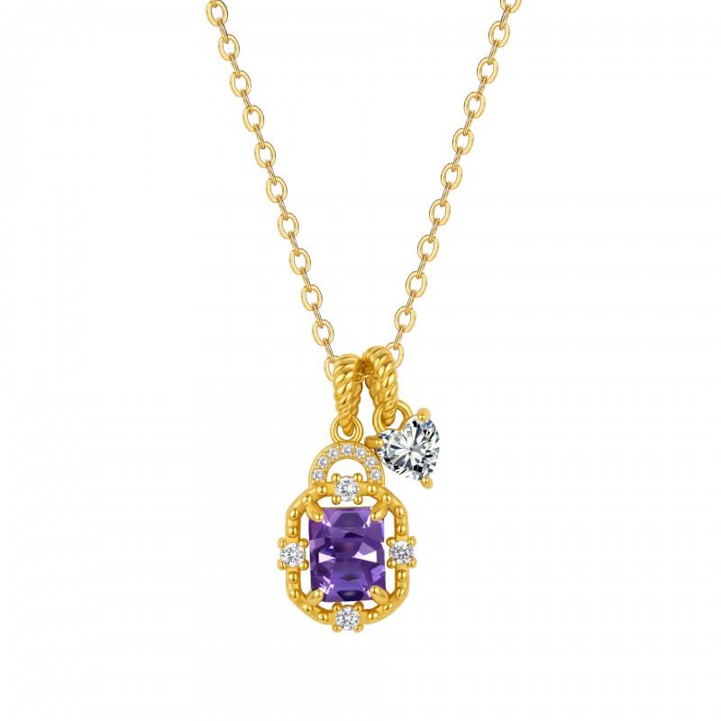 Elegante Quadratische Kristall Doppelanhänger Halskette Damen Vergoldete Choker Kette Mit Geburtsstein Farben Leicht Geometrisch