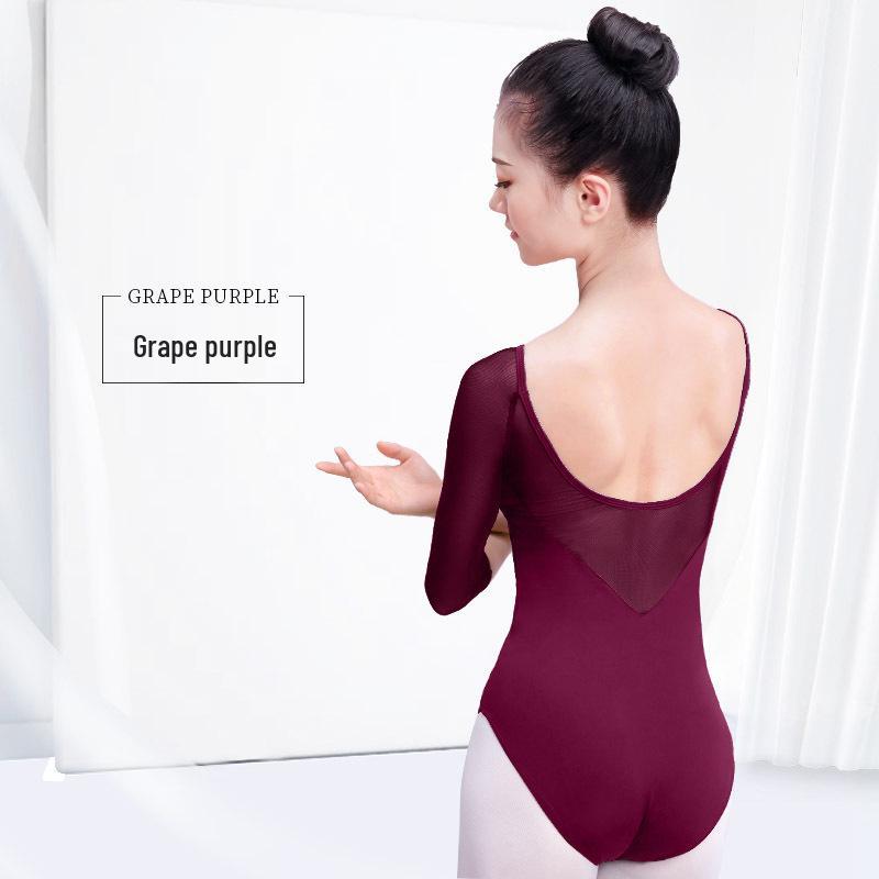 Women's Black Three-Quarter Sleeve Ballet Leotard for Dance Practice and Exams